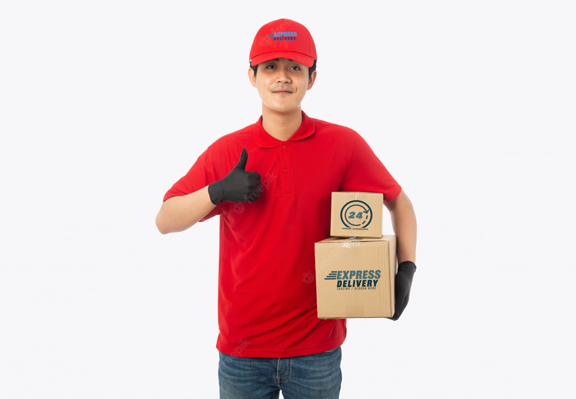 Young Delivery Man Holding Paper Cardboard Box 34168 2082